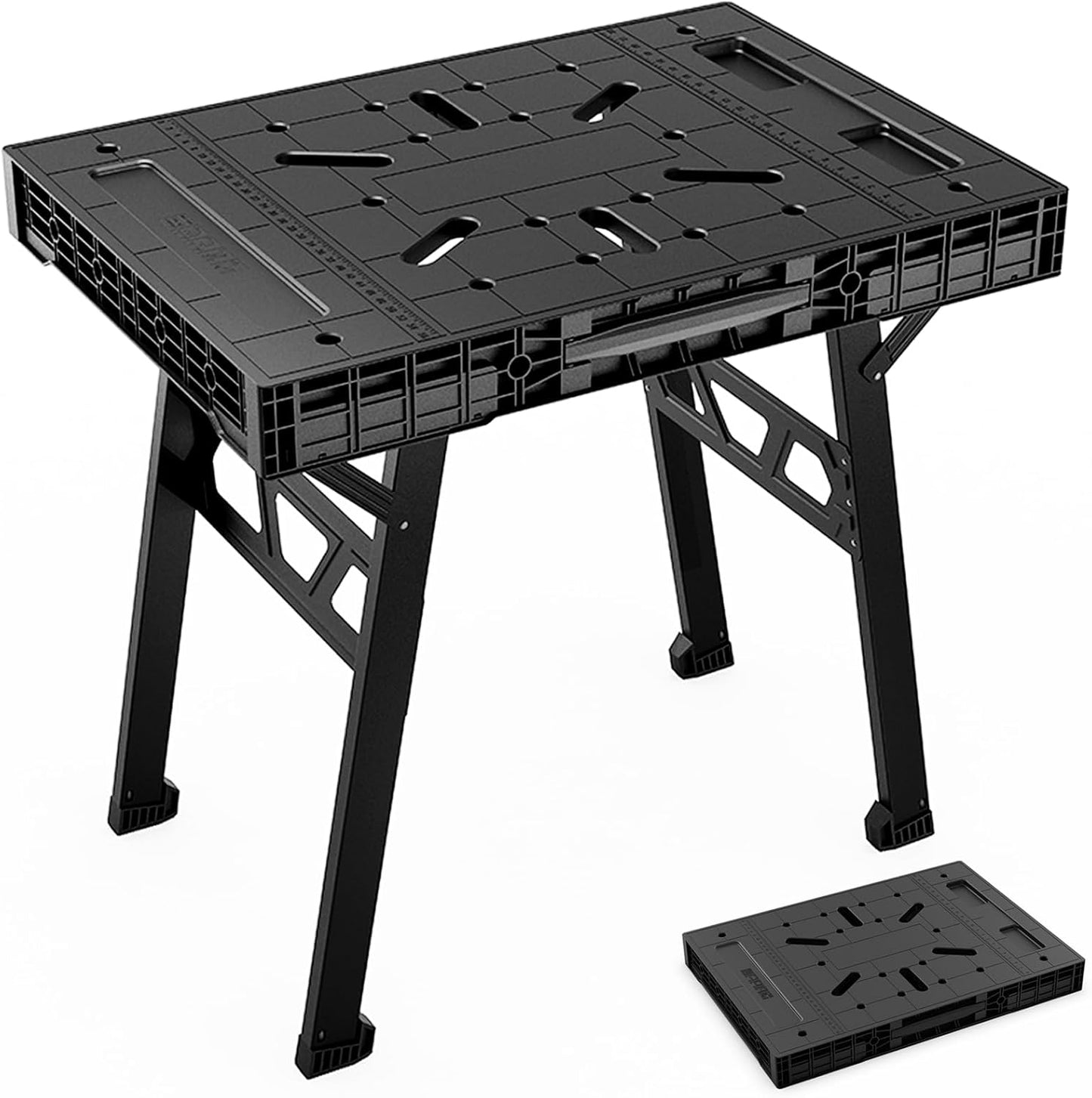 Express Folding Work Table, Easy Setup Portable Folding Work Table & Portable Folding Workbench, 34" W x 25" D x 31" H Lightweight Versatile Clamping Worktable for Garage/Wood Shop (Black)