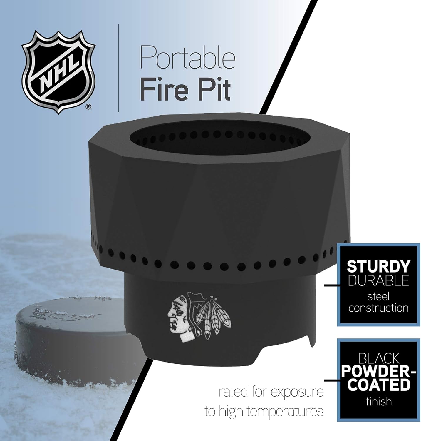 Blue Sky Outdoor Living NHL Edmonton Oilers Ridge Portable Steel Smokeless Fire Pit with Carrying Bag & Spark Screen Kit, Firewood & Wood Pellet