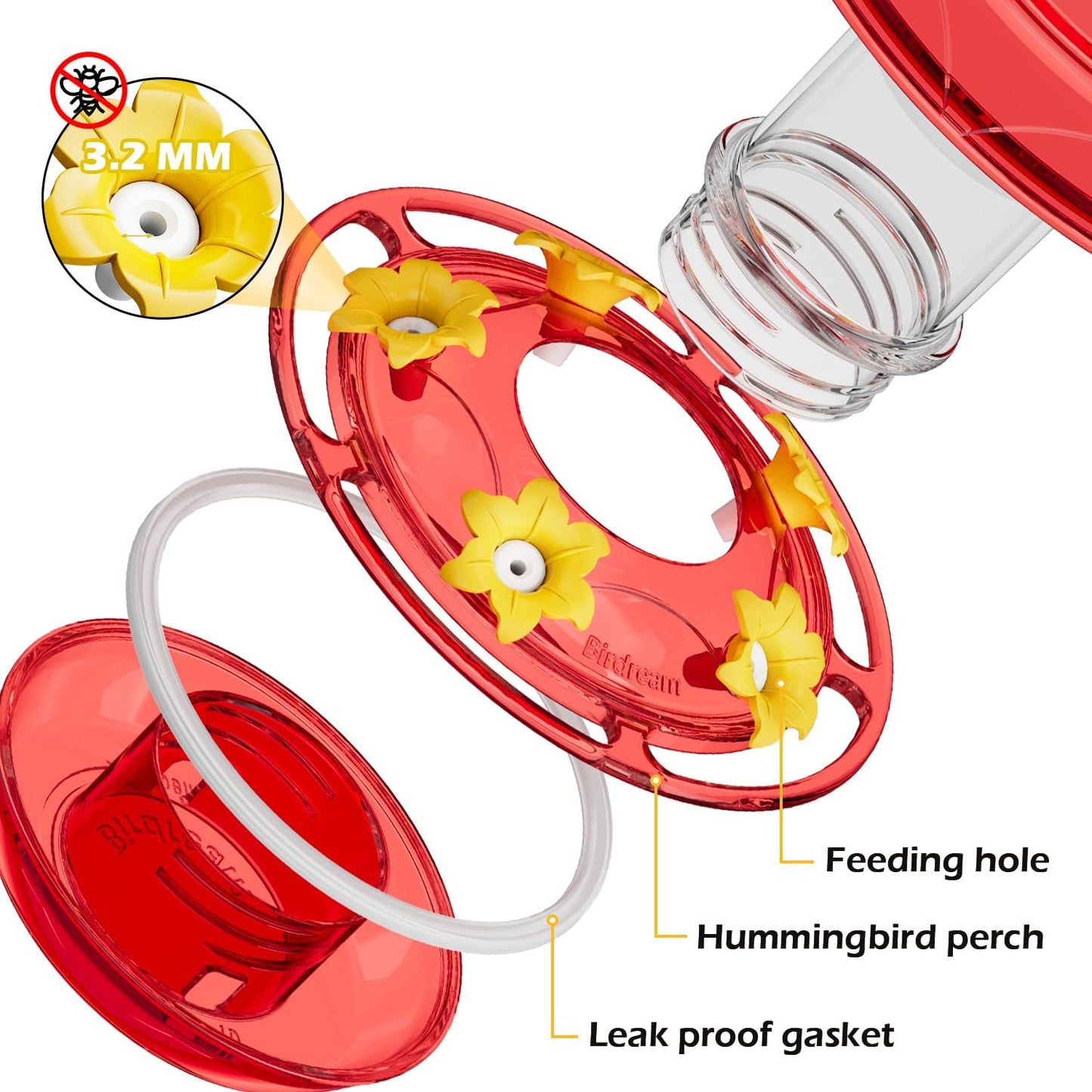 Birdream Hummingbird Feeder for Outdoors Hanging 40oz 10 Feeding Ports, 2 Pack Humming Bird Feeder with Ant Moat Brush Leak Proof - Red