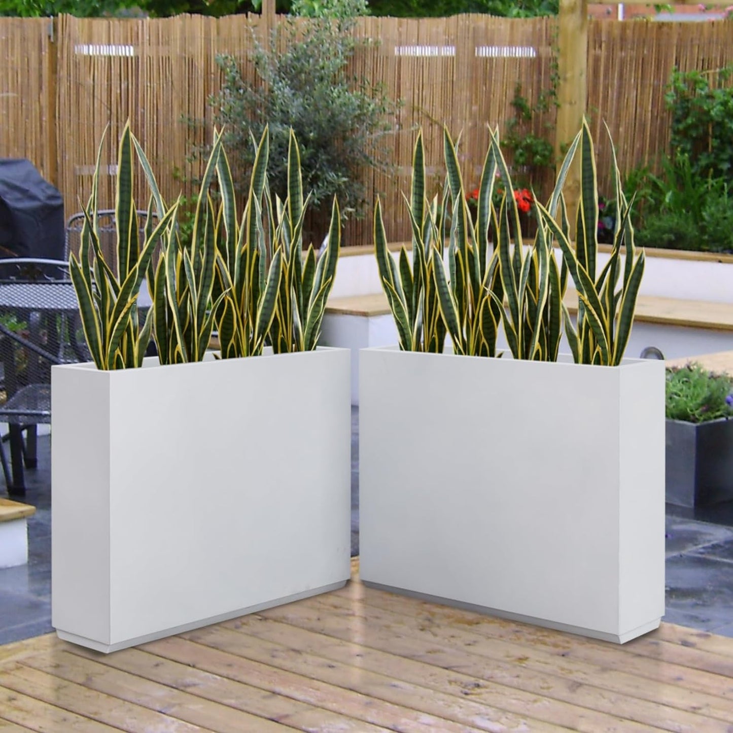 Metallic Heavy Planter for Outdoor Plants, 38Lx10Wx30H Inches Tall and Long Metal Divider Planter Box with for Outside & Indoor, Seamless (White)