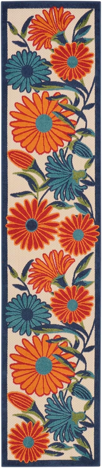 Nourison Home Aloha Outdoor Multicolor 2'3" x 8' Area Rug, Easy Cleaning, Non Shedding, Bed Room, Living Room, Dining Room, Deck, Backyard, Patio (2x8)