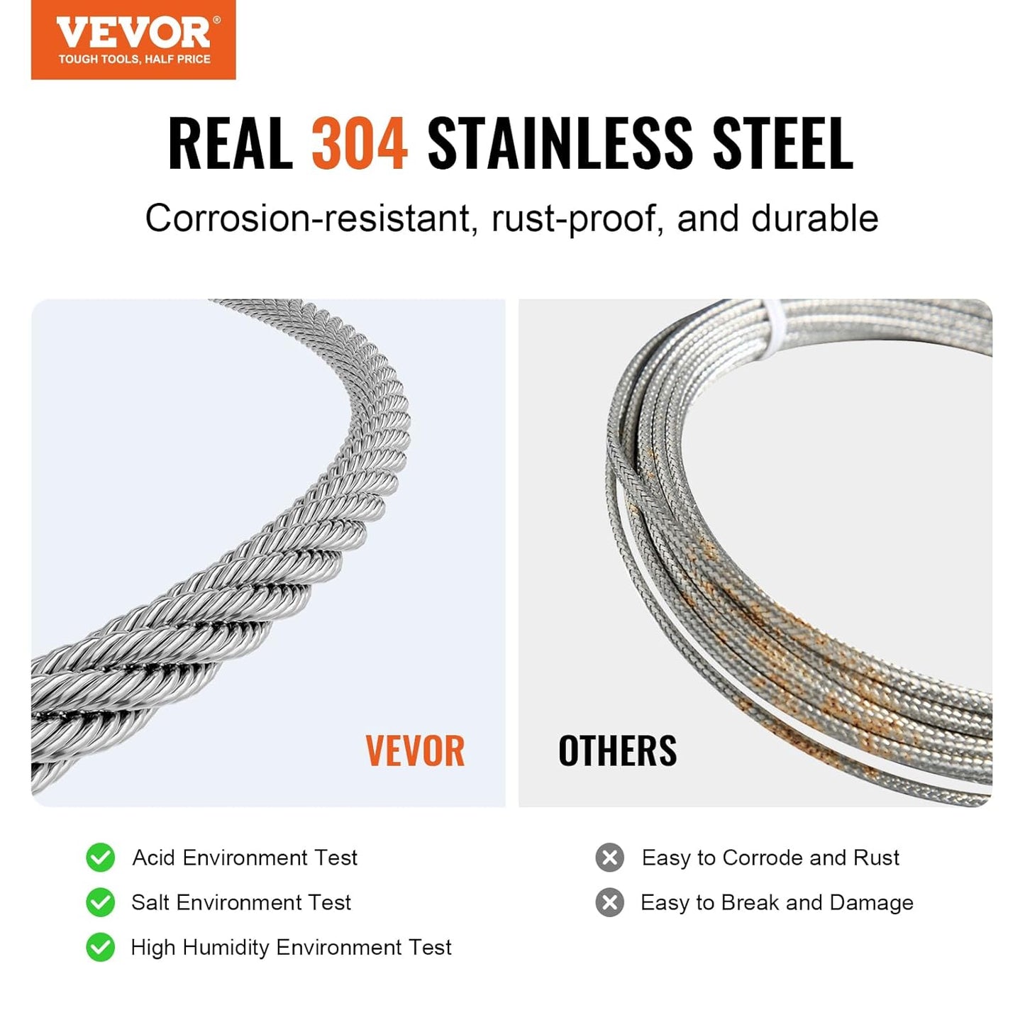 VEVOR 1/16 Wire Rope, 330 FT 304 Stainless Steel Cable with 80 Sleeves, 20 Thimbles, 450 lbs Breaking Strength, 7x7 Strands Marine Aircraft Grade for Handrail Stair Decking Fence Outdoors