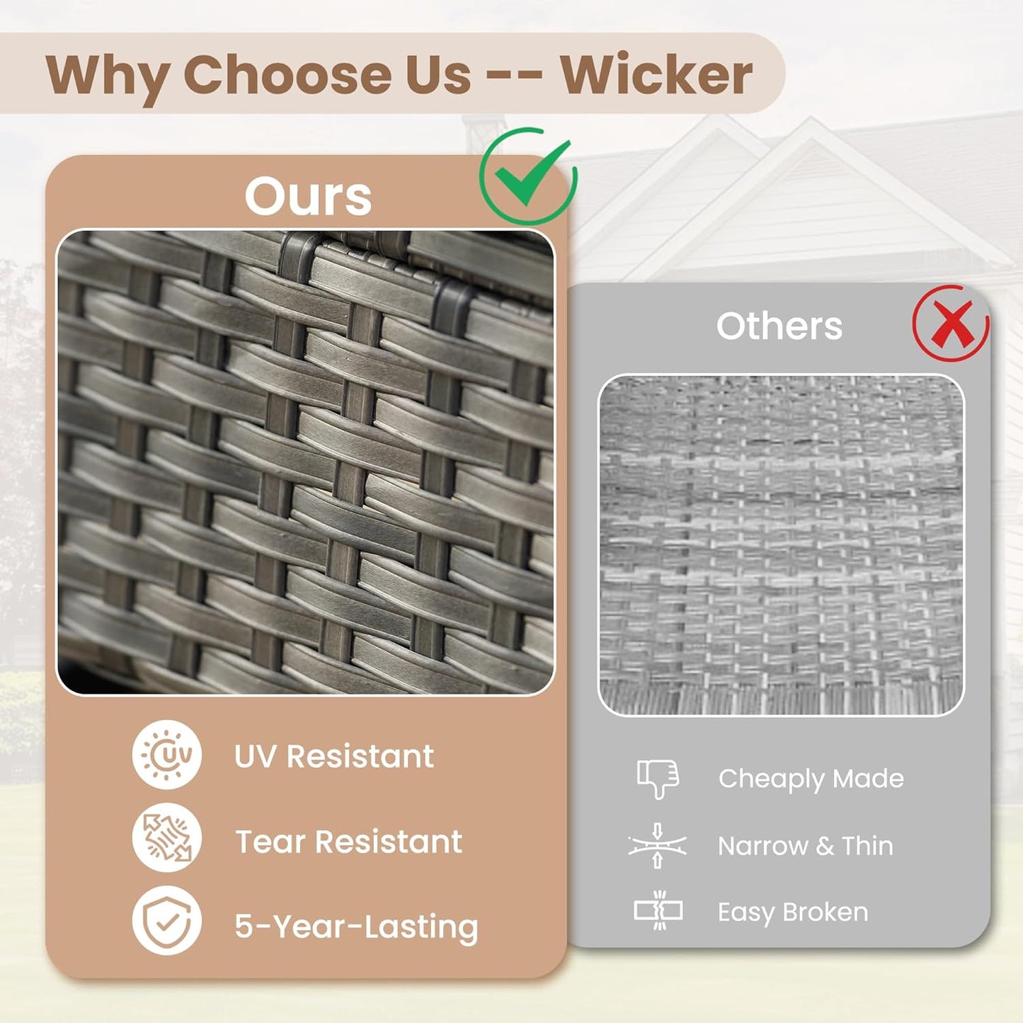 HOOOWOOO Patio Furniture Set,2 Pieces Outdoor Wicker Chairs Set,All Weather Deck Bistro Chairs with Comfy High Back,Beige