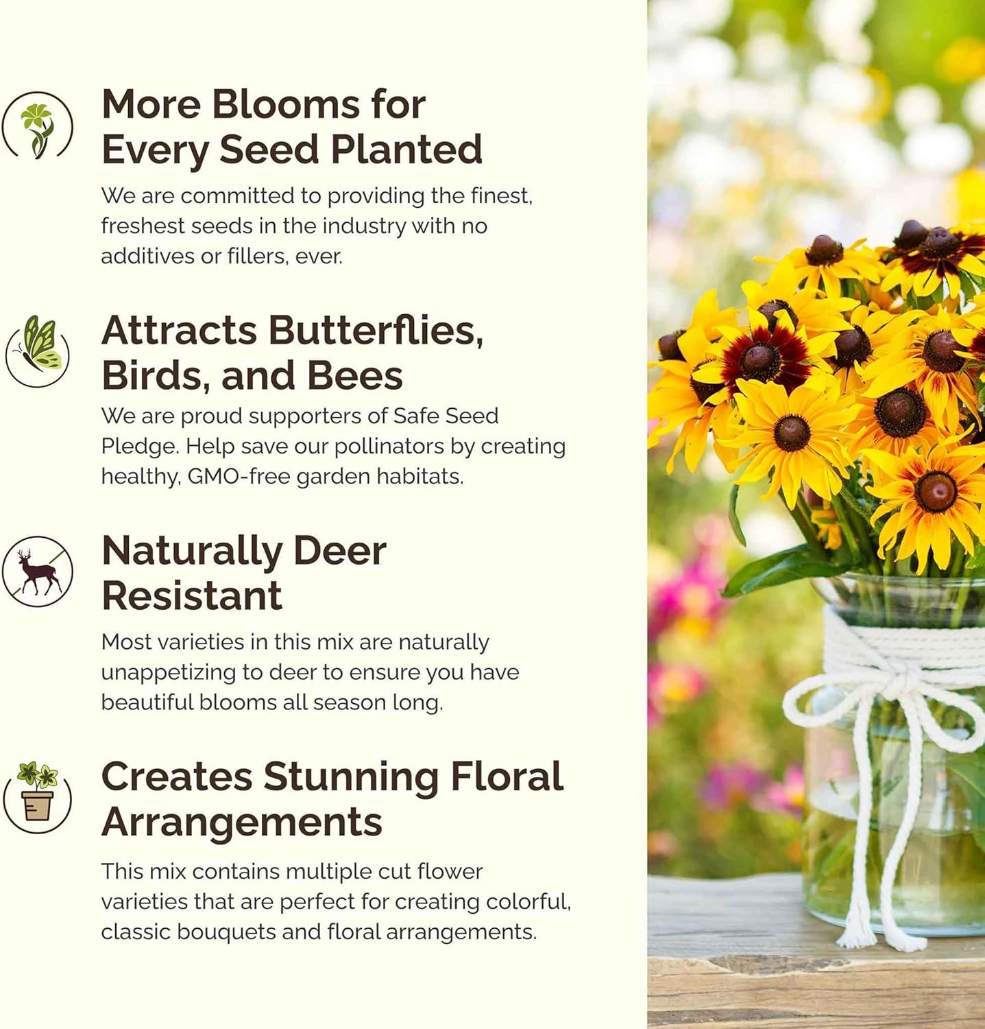 Eden Brothers All Perennial Wildflower Mixed Seeds for Planting, 25 lb, 12,000,000+ Seeds with Lupine, Shasta Daisy | Attracts Pollinators, Plant in Spring or Fall, Zones 3, 4, 5, 6, 7, 8, 9, 10