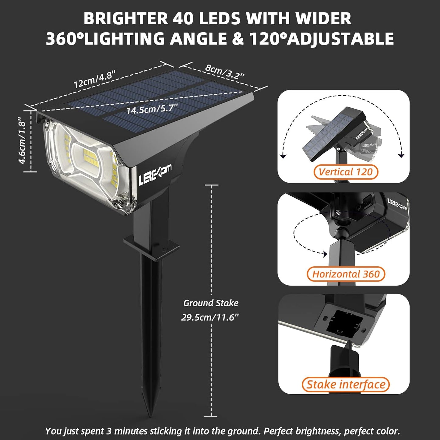 Solar Spot Lights Outdoor,40 LEDs Solar Outdoor Waterproof Landscape Lights with 3 Light Modes, Solar Powered Garden Yard Wall Lights Auto On,Off for Patio 8 Pack