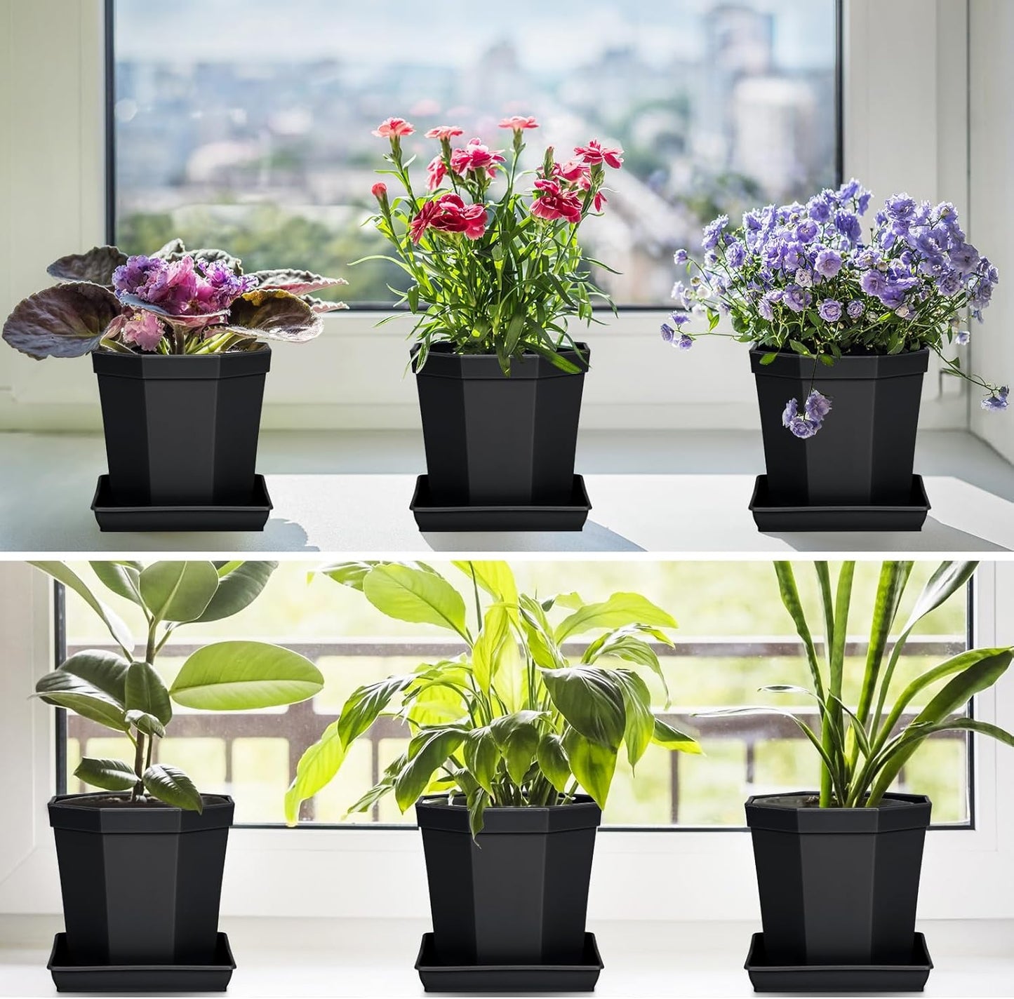Square Plant Saucer 14 Inch 5 Pack, Durable Plastic Plant Trays Plant Pot Saucers, Square Planters for Indoors and Outdoors Plants, Garden Large Plant Saucers for Pots Black.