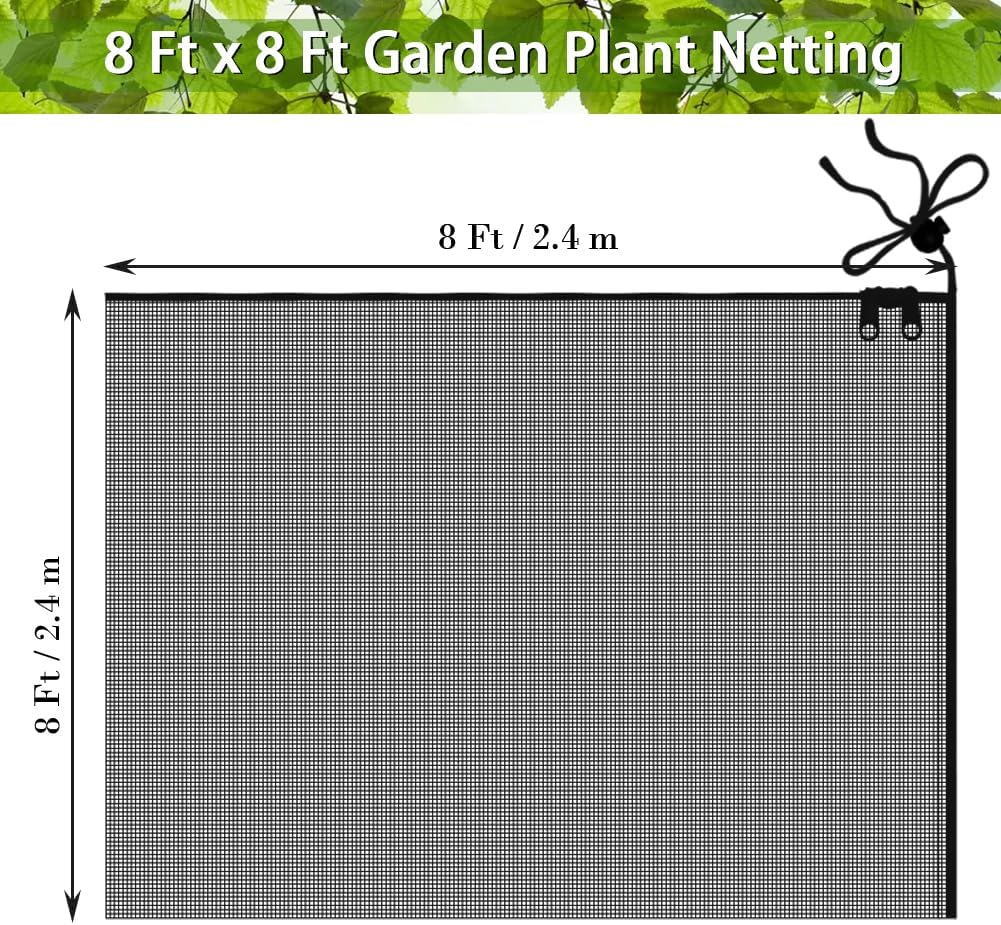 Fruit Tree Netting Covers with Zipper to Protect from Squirrels and Birds Large Netting for Fruit Trees Net Protection, Black, 8' x 8', 1 Pack