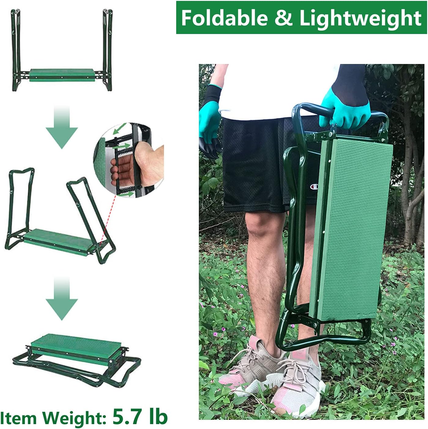 BESTHLS Garden Kneeler and Seat - Heavy Duty Folding Stool with Thick Pad, Tool Pouch, 330 lbs Capacity - Knee & Back Support, Perfect for Seniors, Women, Men