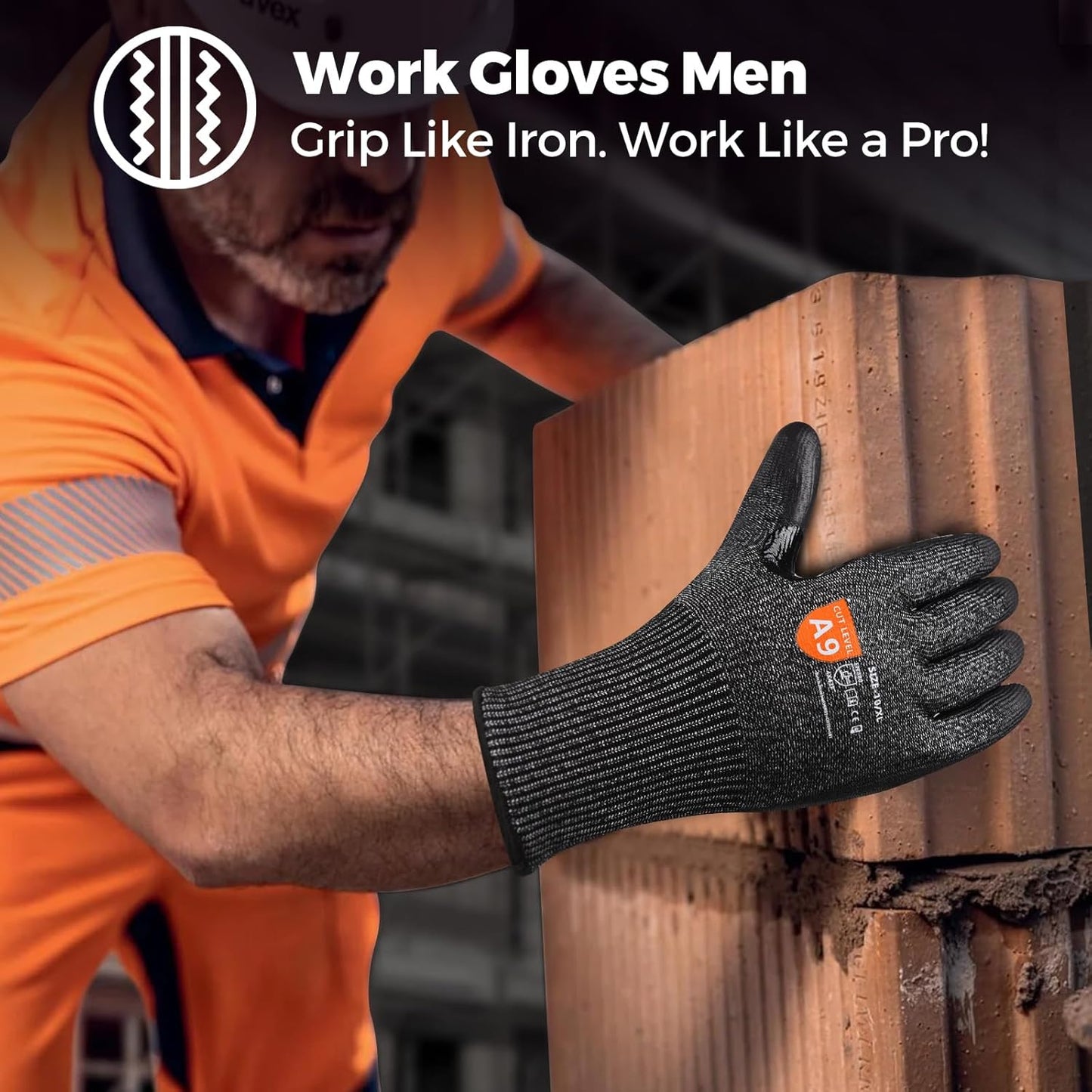 Donfri 3 Pairs A9 Cut Resistant Work Gloves for Men - Steel + HPPE Hybrid Safety Gloves for Men, ANSI Cut Level 9 Protection Flexible for Metal Glass Wood Construction Fishing