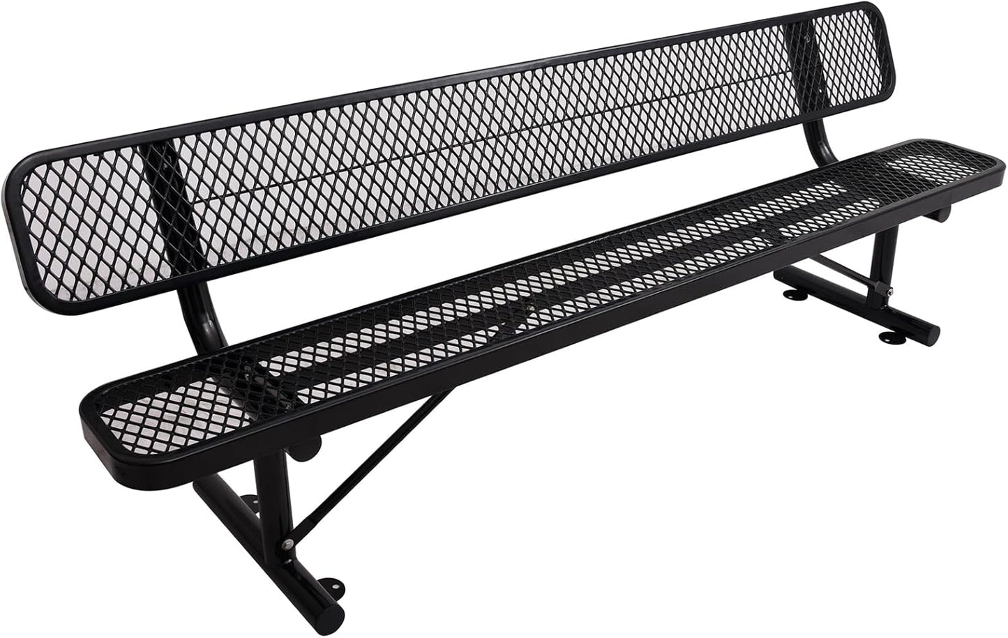 Drexo 8FT Heavy Duty Park Bench with Back Portable Frame, Outdoor Metal Park Bench with Backrest, Steel Mesh Outdoor Bench for Garden, Lawn, Patio, Porch, Park, Yard, Black