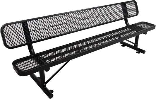 Drexo 8FT Heavy Duty Park Bench with Back Portable Frame, Outdoor Metal Park Bench with Backrest, Steel Mesh Outdoor Bench for Garden, Lawn, Patio, Porch, Park, Yard, Black