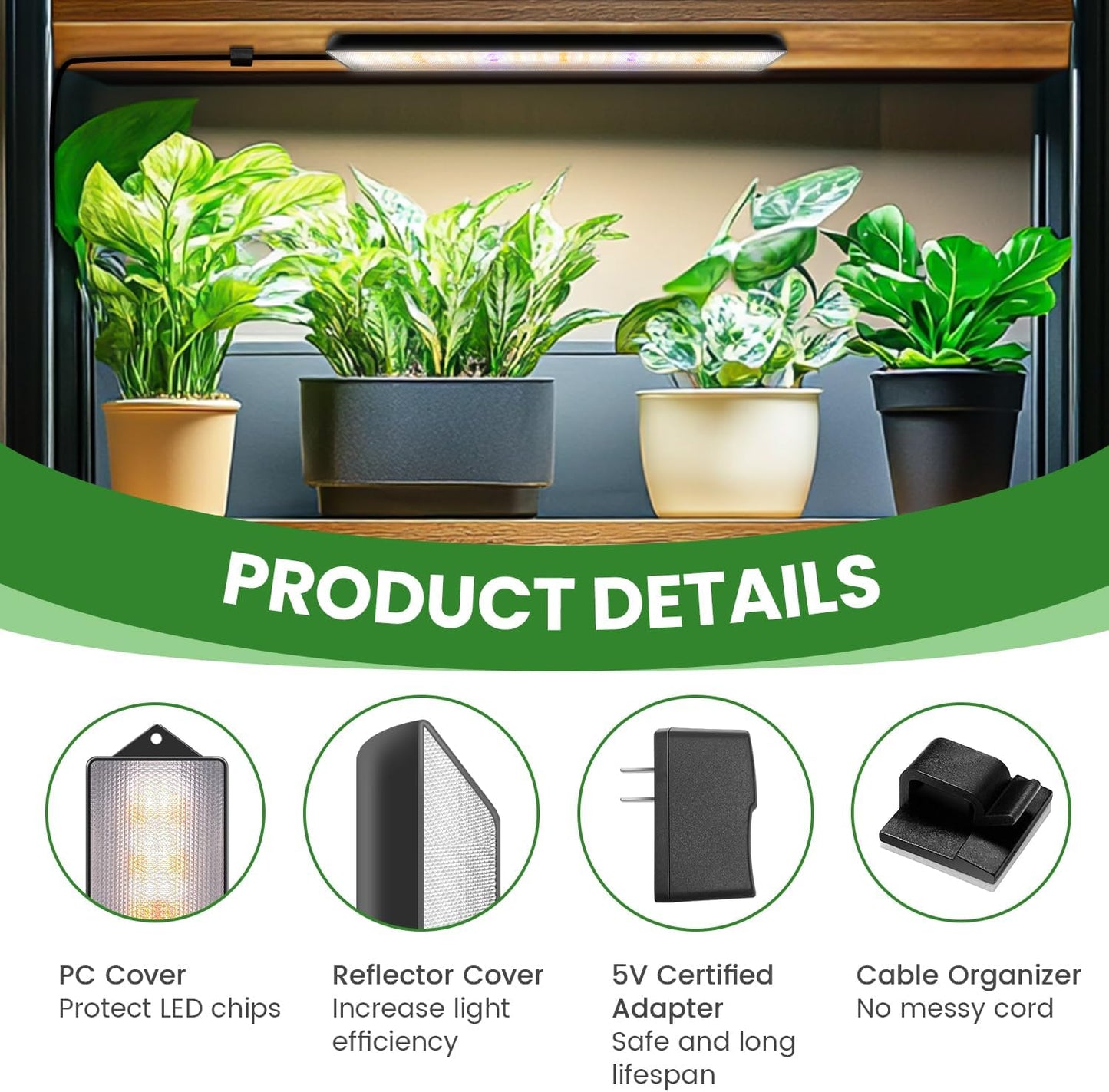 Wolezek Grow Lights for Indoor Plants, 210 LEDs Full Spectrum Plant Grow Light Strips with Upgared 4/8/12/16H Auto Timer, 13.8 Inches Bright Grow Lamp Bar for Plant Shelves and Cabinet, 2 Pack