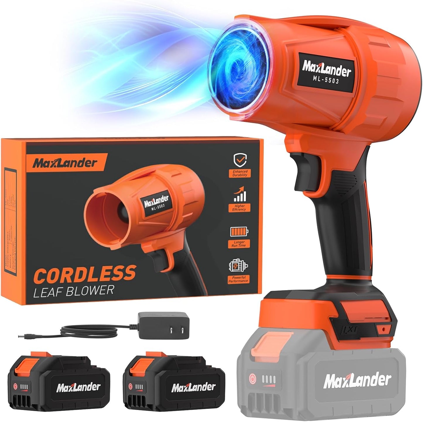Leaf Blower Cordless, 21V Electric Handheld Leaf Blower with 2x3.0Ah Battery and Charger, Adjustable Speed for Lawn Care, Patio Cleaning, Blowing Leaves and Dust