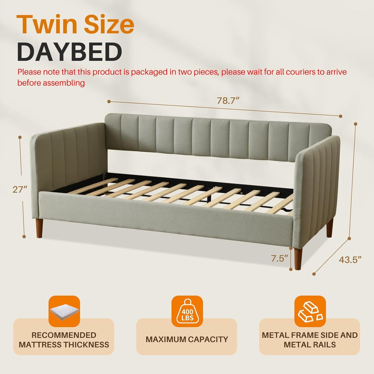 YUHUASHI Twin Size Upholstered Daybed with Wood Slat Support, Daybed Frame for Living Room, Bedroom, Guest Room, No Box Spring Needed (Light Green, Twin)