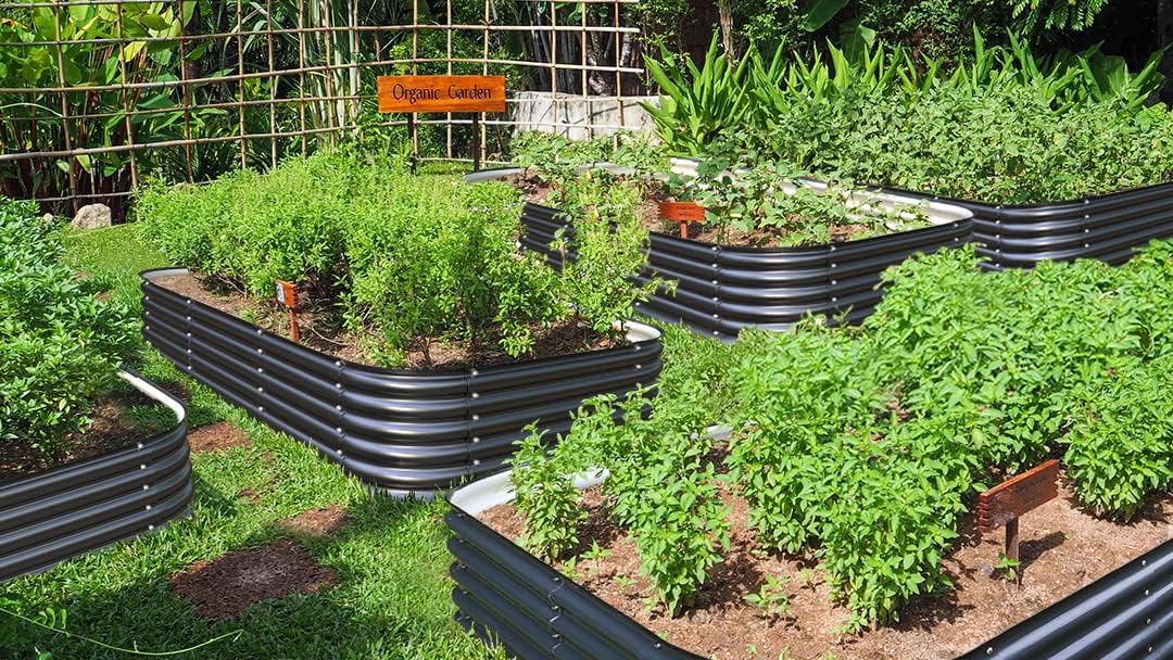 Olle 17" Tall Raised Garden Bed Kit Fruits Vegetables Flowers Planter Box 12-in-1 Galvanized Planter Boxes for Outdoors Size 5X5 Feets 8X2 Feets, Midnight Grey 17" Tall