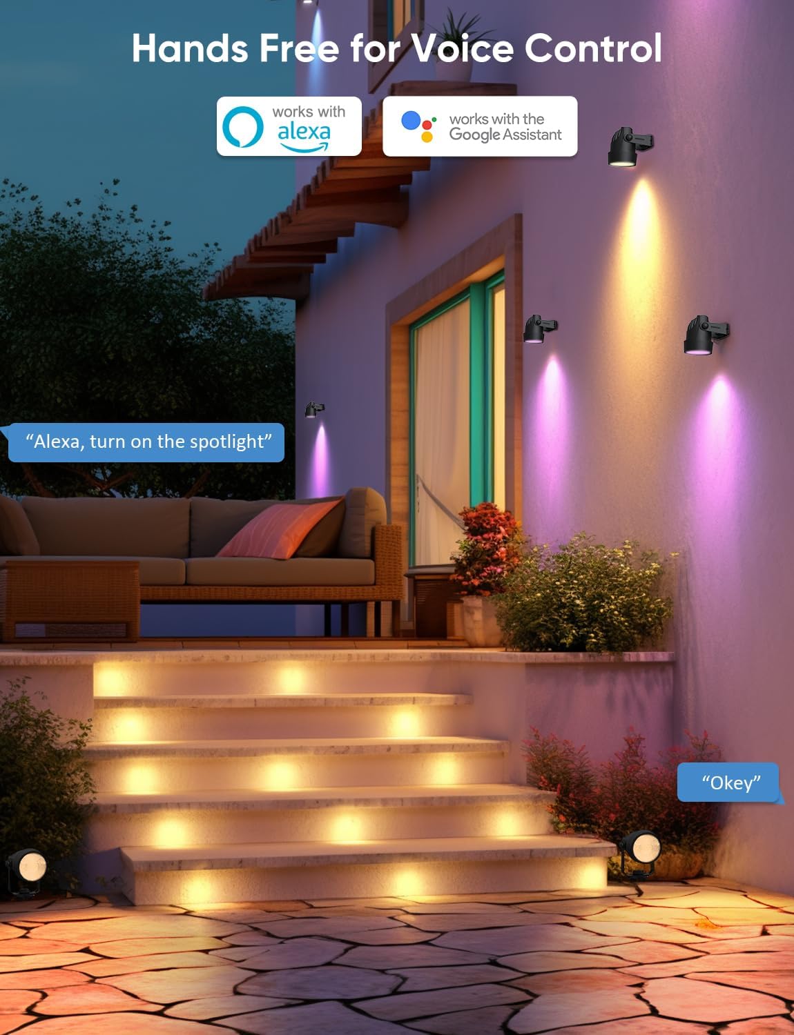 Landscape Lighting, RGBW Color Changing Low Voltage Landscape Lights with APP Control, IP65 Waterproof Outdoor Spotlights for Garden Yard Outside Decoration, 8 Pack