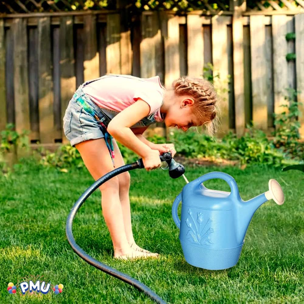 PMU 2 Gallon Watering Can - Garden Watering Can for Indoor & Outdoor Plants - Plastic Water Can with Detachable Sprinkler Head - Large Water Pot, Made in USA - Blue Pkg/6