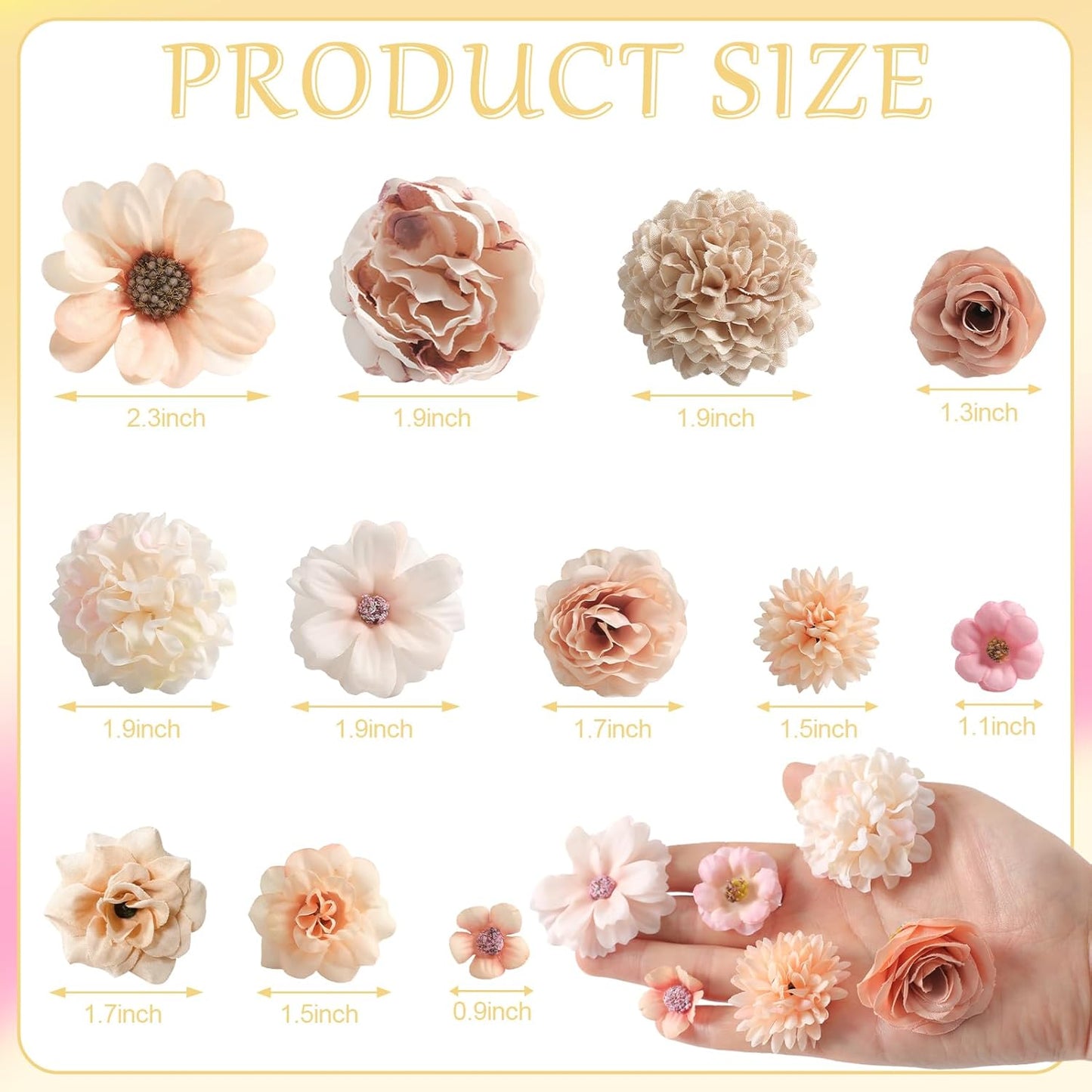 Faux Flower Heads Champagne Small Silk Artificial Flower DIY Fake Mini Flowers Rose Daisy Multicolor Flowers Craft Supplies for Wedding Party Wreath Graduation Season Party Home Decor