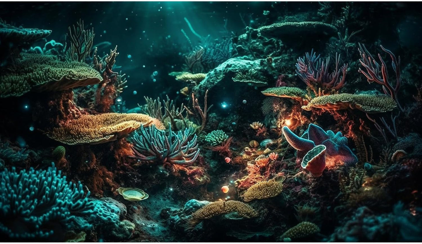 Aquarium Background Colorful Picturesque Coral Reef Terrarium Background Tropical Sea Various Hard Corals Underwater Landscape Fish Tank Backdrop Aquarium Poster Background Vinyl 30x18in