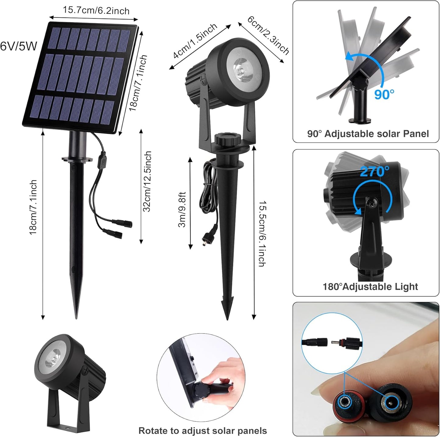Solar Spot Lights Outdoor, Solar Color Changing RGB Landscape Lighting Waterproof Auto ON/Off Adjustable Garden Lights for Yard, Garden, Driveway, Pool, Lawn (6-in-1)