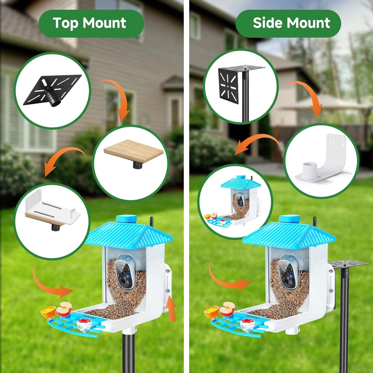 Smart Bird Feeder Pole-Heavy Duty Adjustable 3-6.6ft Universal Birdhouse Stand Mount for Backyard&Outdoor Bird Houses/Cameras (80'Pole)