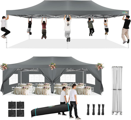 COBIZI 13x26 Pop Up Tent 13x26 Canopy with Sidewalls Heavy Duty Canopy Party Tent for Parties, Outdoor Wedding Large Event Tent Wind Waterproof UPF 50+ Ez Up in Garden Lawn with Roller Bag, Gray