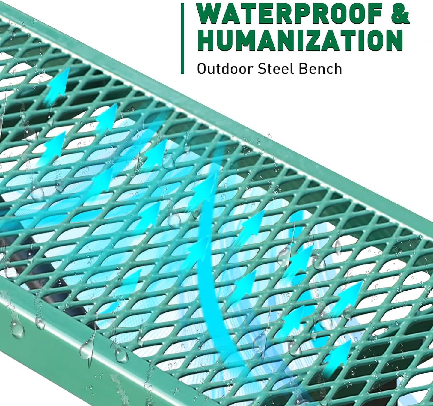 Heavy-Duty Park Bench or Table for Outside - Black Coated Outdoor Furniture Steel Bench, Commercial-Grade Outdoor Benches Weatherproof for Park, Patio, Porch (Green, 6FT (Without Backrest))