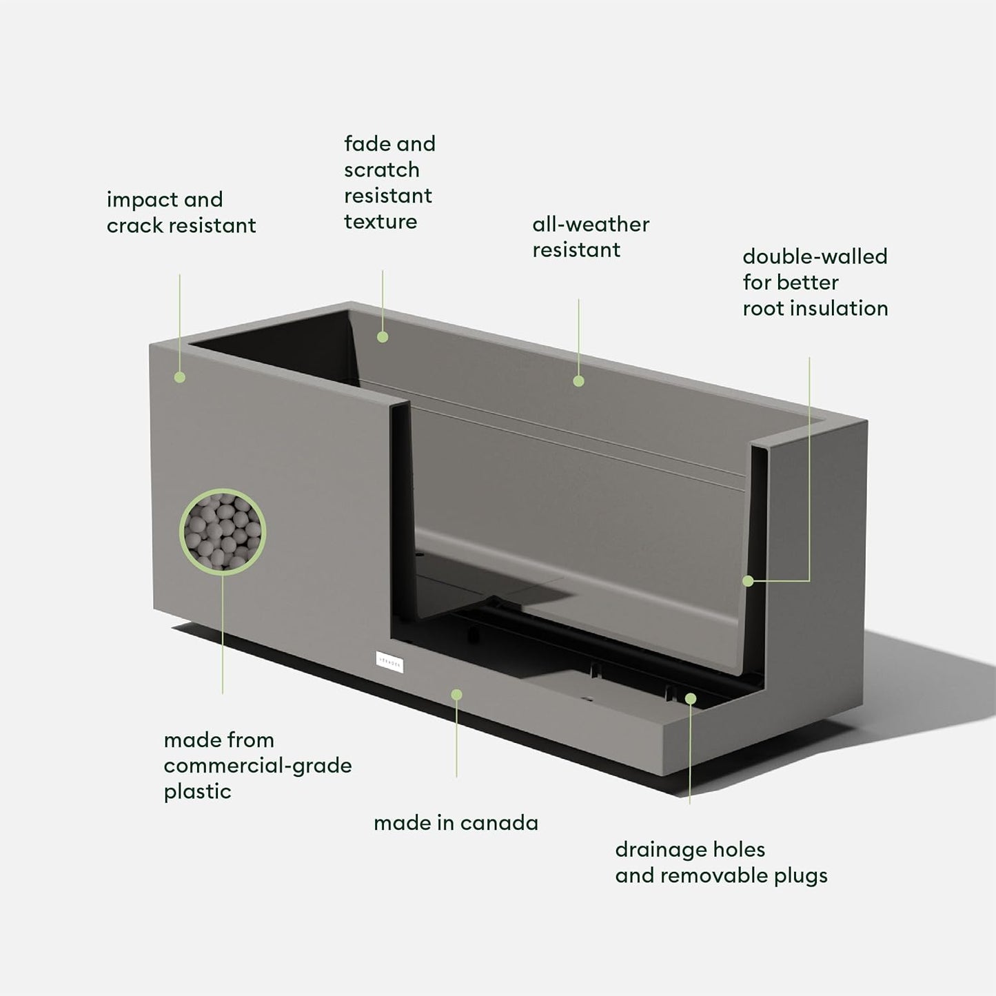 Veradek Block Series Long Box Planter - Large Rectangular Planter for Indoor or Outdoor Patio/Porch | Durable All-Weather Use with Drainage Holes | Modern Décor for Tall Plants, Flowers or Shrubs