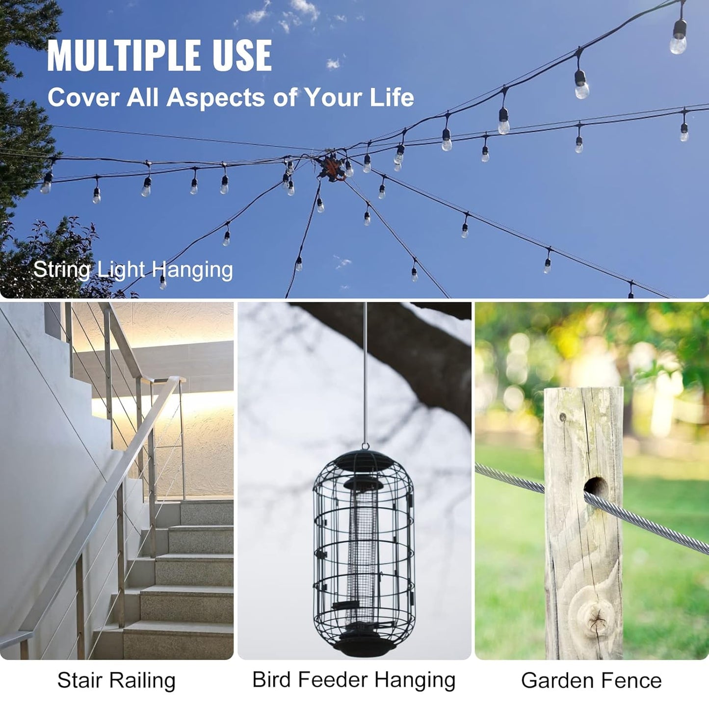 Mophorn Stainless Steel Cable Railing 1/8"x 500ft, Wire Rope 316 Marine Grade, Braided Aircraft Cable 7x7 Strands Construction for Deck,Rail,Balusters,Stair,Handrail,Porch,Fence