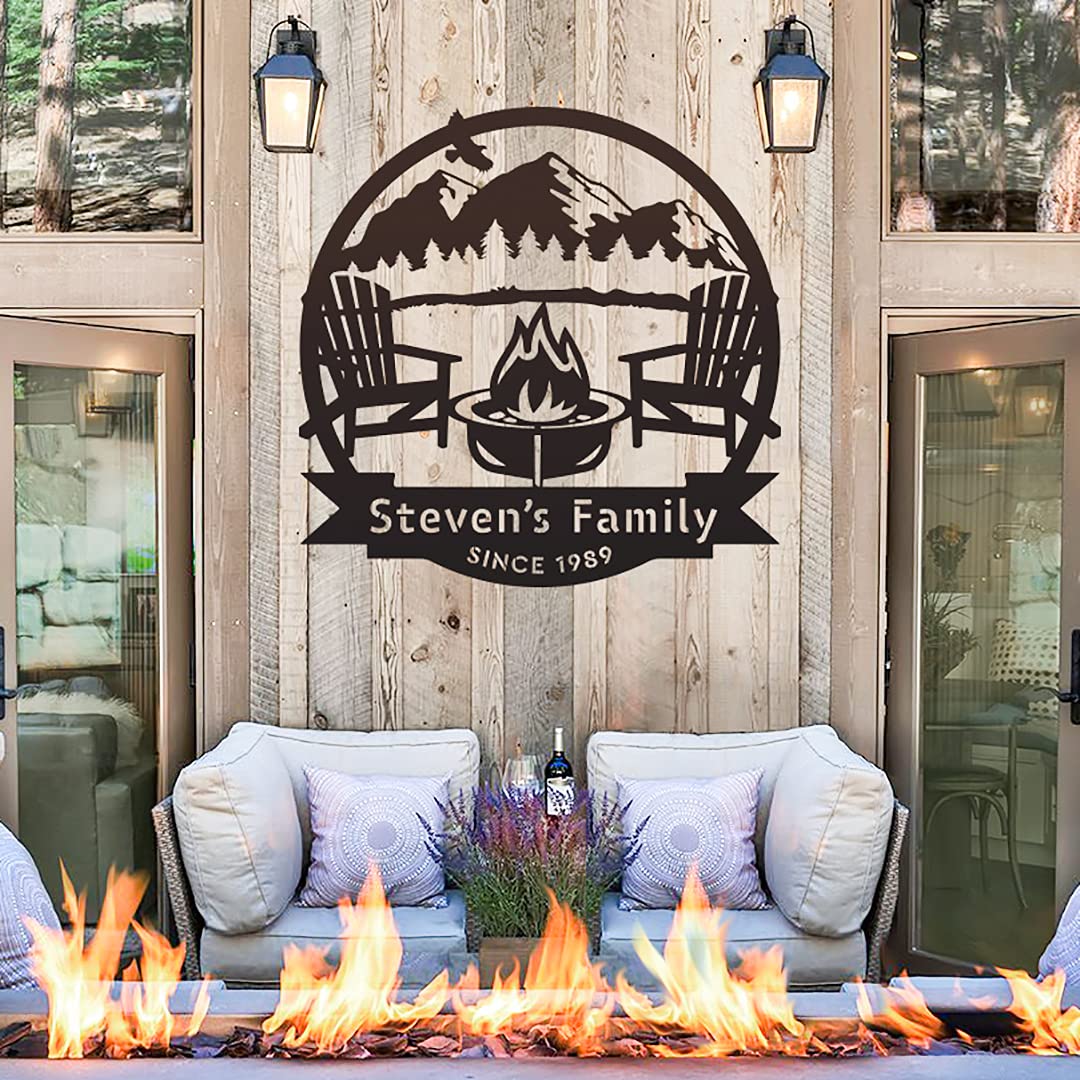 RealSteel Custom Metal Signs – Personalized Outdoor Wall Art, Wedding & Anniversary Name Plaque, Porch & Garden Decor, Campfire Monogram Yard Sign
