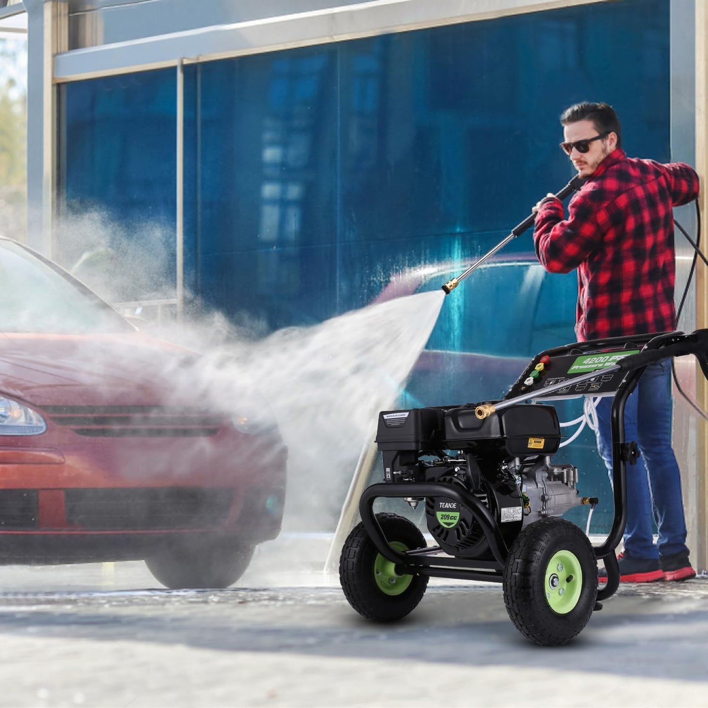 Gas Pressure Washer, 4200 PSI and 4.0 Max GPM Commercial Gas Power Washer, Spray Gun and Wand, 5 Nozzle Set, for Cars/Fences/Driveways/Homes/Patios/Furniture
