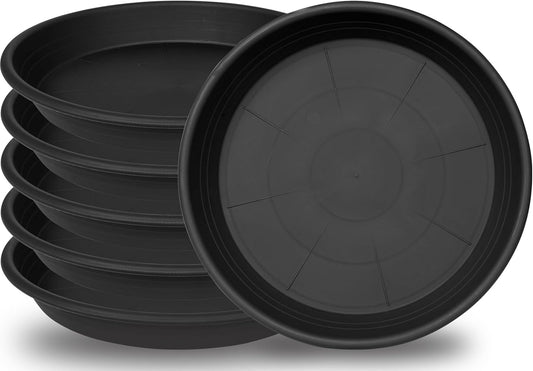 6 Pack Plant Saucer 8 inch, Heavy Duty Plastic Plant Water Tray, Planter Saucers, Flower Pot Tray, Planter Tray, Bird Bath Bowls, Water Trays for Plant Pots 7"/8" (Black)