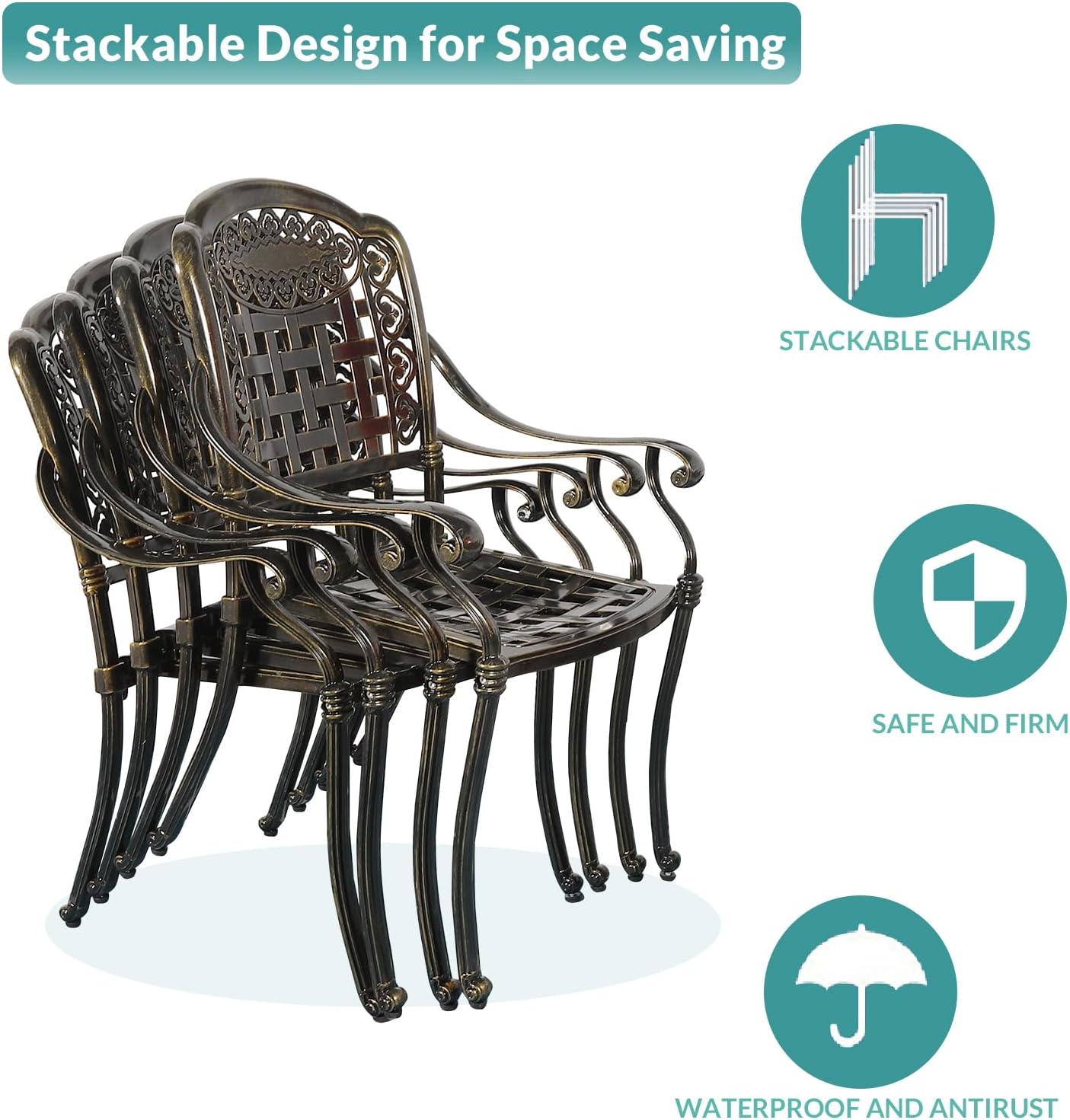 MEETWARM 3 Piece Patio Bistro Set, Outdoor All-Weather Cast Aluminum Dining Furniture Set Includes 2 Chairs with Cushions and a 31” Round Table with Umbrella Hole for Garden Deck, Chili Red
