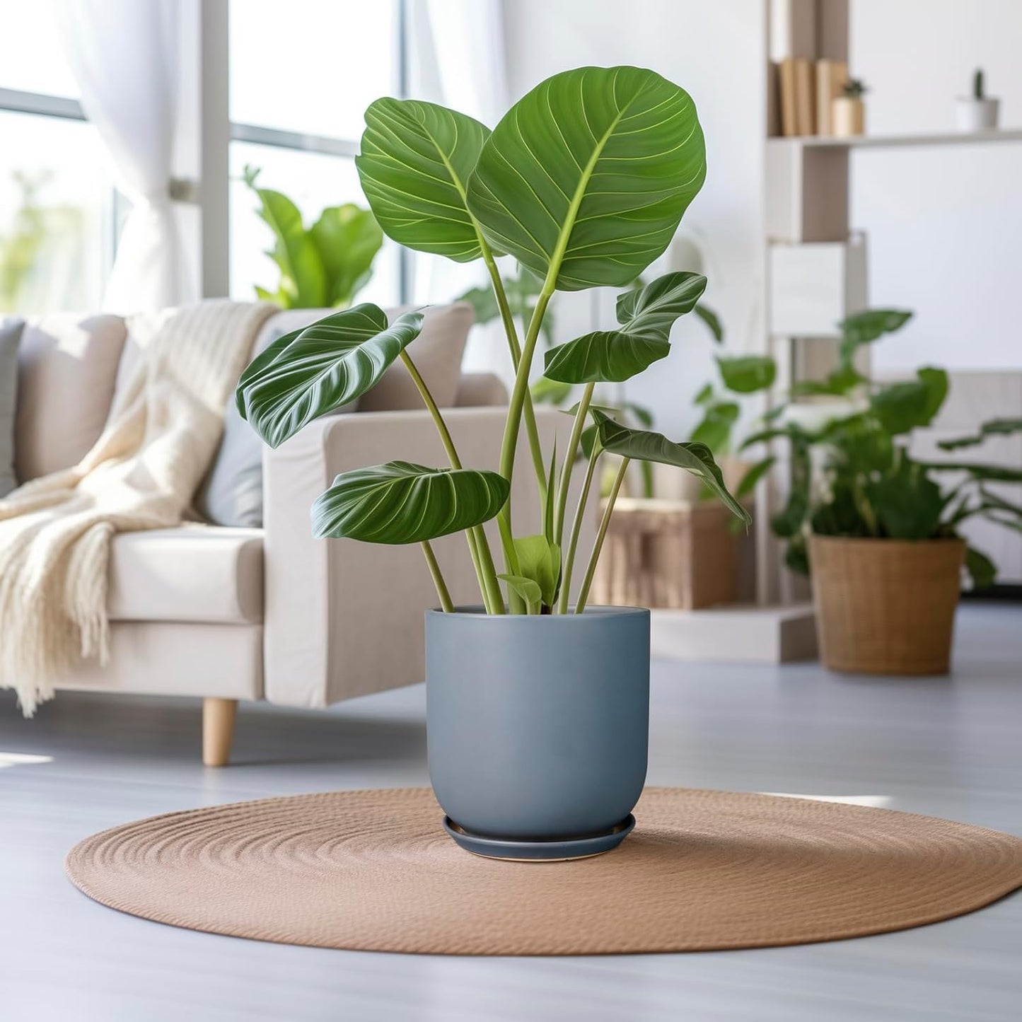 Pots for Plants 12 Inch - Ceramic Planter for Indoor Outdoor Plants Large Plant Pot with Drainage Hole and Saucer Outdoor Flower Pot Gray