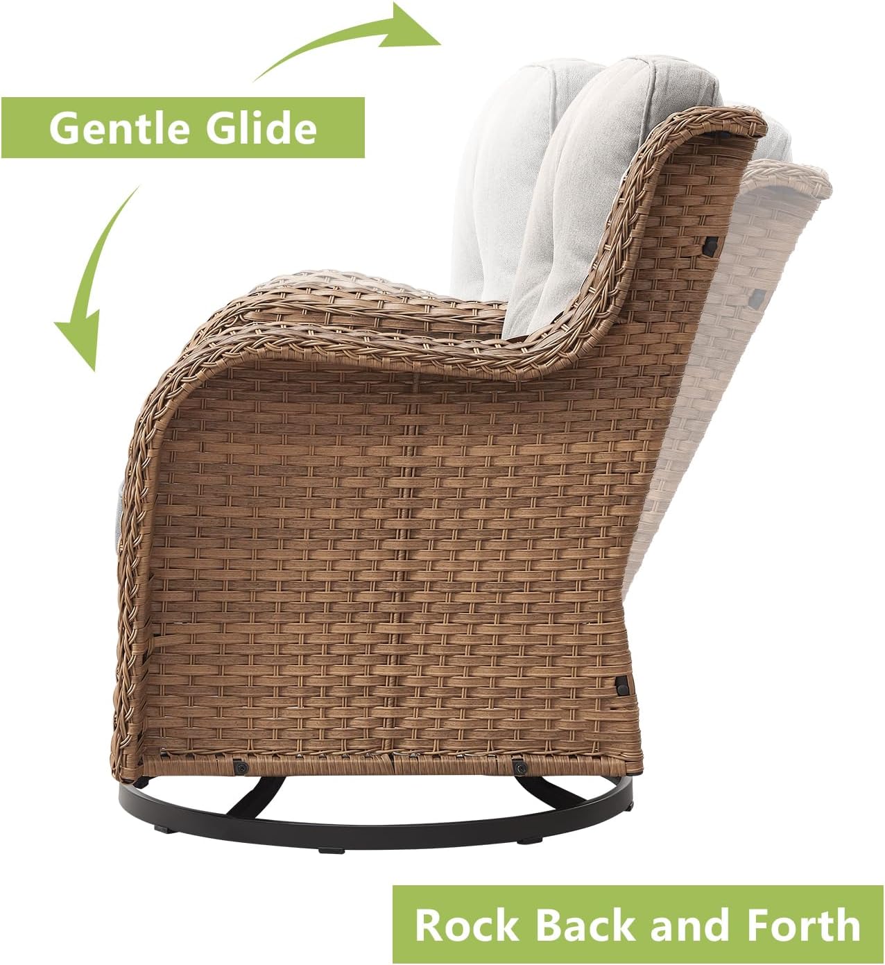 Outdoor Patio Swivel Rocker Chairs - Wicker Rattan Patio Swivel Rocking Chairs Set of 2 with High Back,Deep Seating and Comfort Cushions for Deck Porch Garden,Yellow/Beige