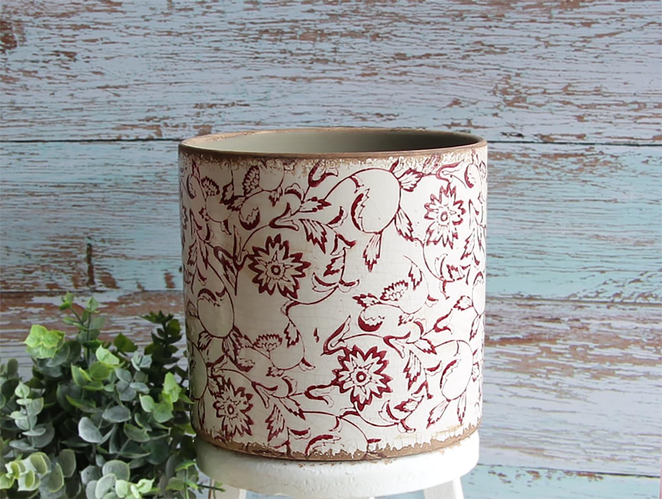 6.73in. Planters for Indoor Outdoor Plants, Rustic Pots for Plants, Vintage Plant Pots Indoor, Tuscan Indoor Tree Pot, Crackle Glazed Planter, Red Plant Pot Outdoor for Garden, Medium