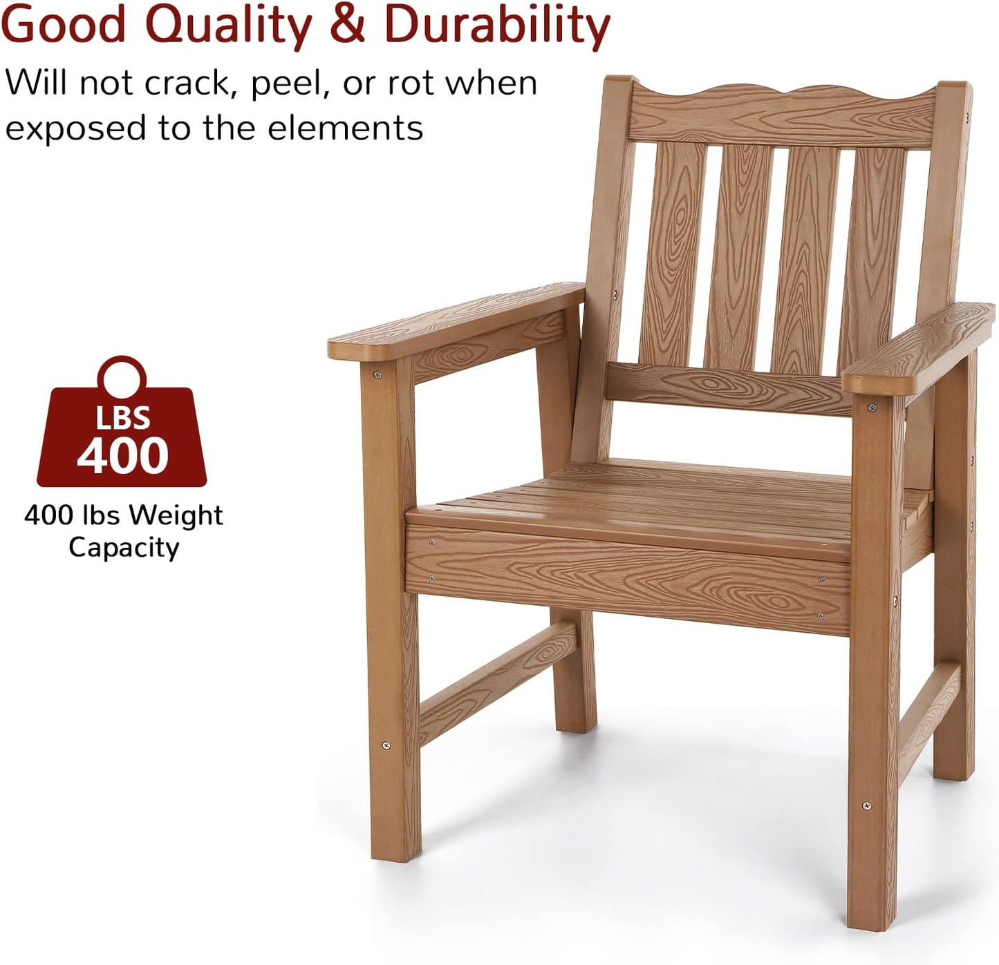 Stoog 3-Piece All-Weather Garden Chairs Set of 2 with Table, Outdoor Dining Chair with 400 lbs Weight Capacity, Patio Bistro Set for Porch, Backyard, Lawn and Deck, Teak