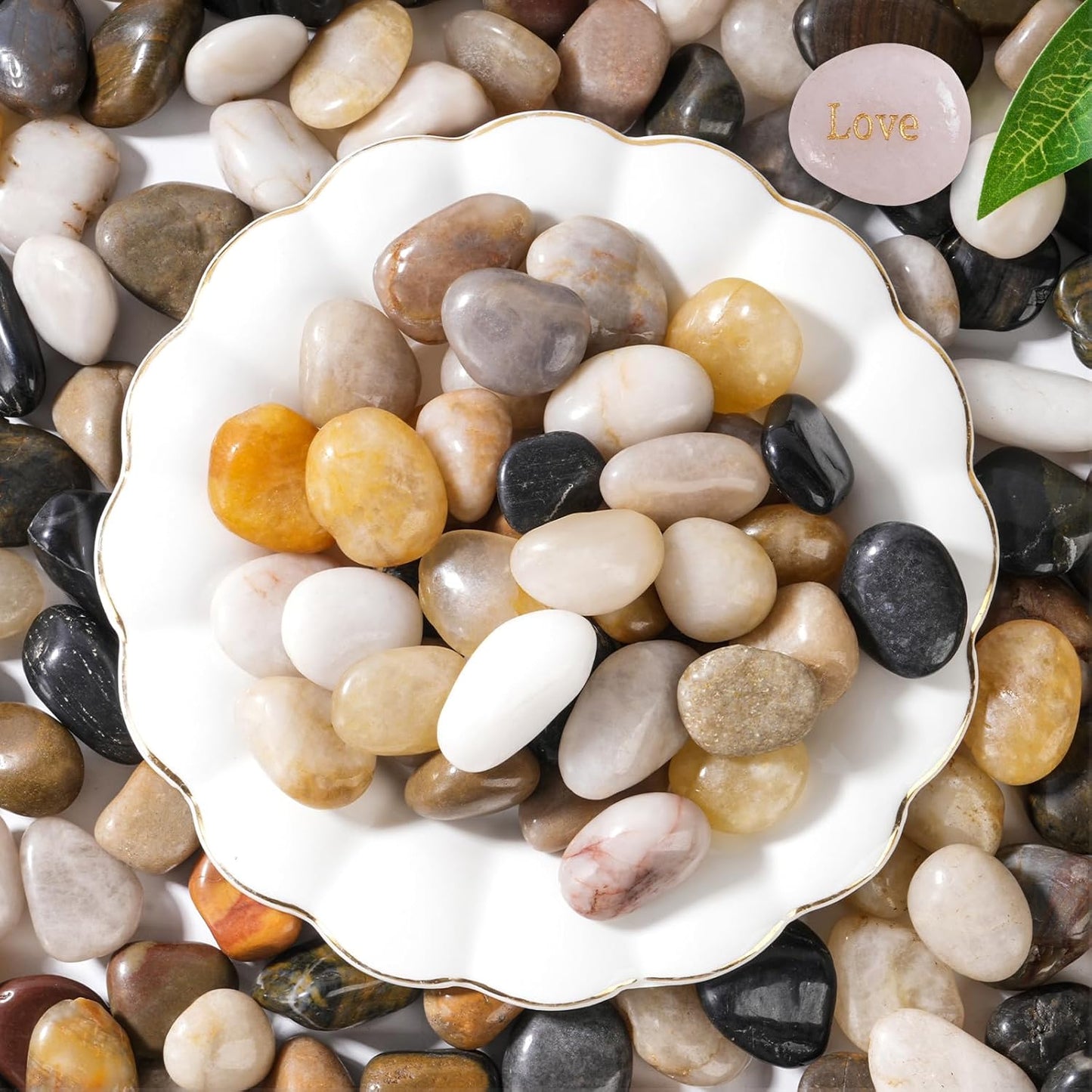 SIDONG 10 LB Mixed River Rocks, 0.3-0.5 Inches High Polished Pebbles for Indoor Plants, Aquarium Rocks Used in Fish Tank, Decorative Stones for Plants, Vases, Home Décor, Crafting, Garden Landscaping