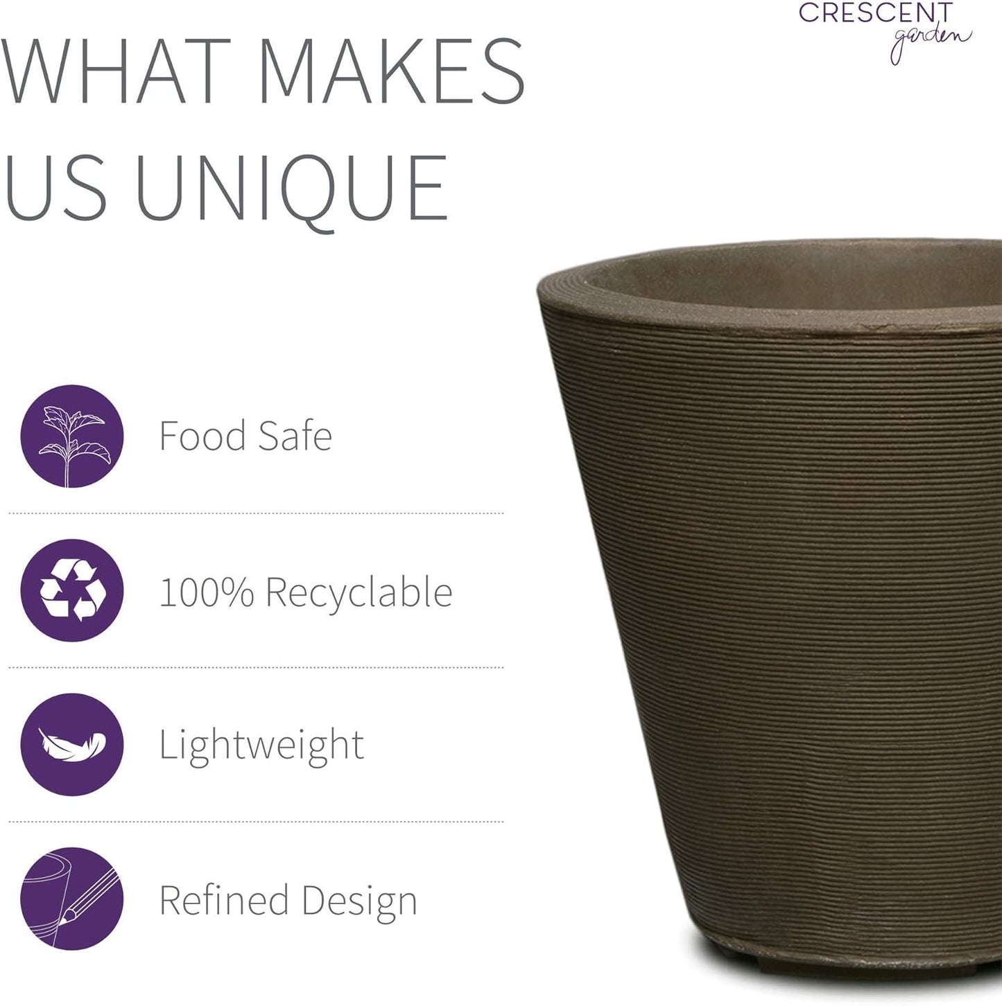 Crescent Garden Madison Planter– Weather-Resistant, Double Walled Indoor/Outdoor Plant Pot with Drain Hole – Large Plastic Plant Pot, 26" W (Old Bronze)