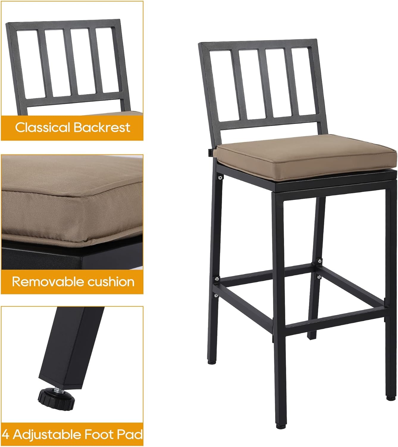 3-Piece Outdoor Patio Bar Set, Bar Height Patio Dining Set, Weather-Resistant Bistro Counter Pub Set with Cushions & Slatted Tabletop for Backyard, Garden, Yard