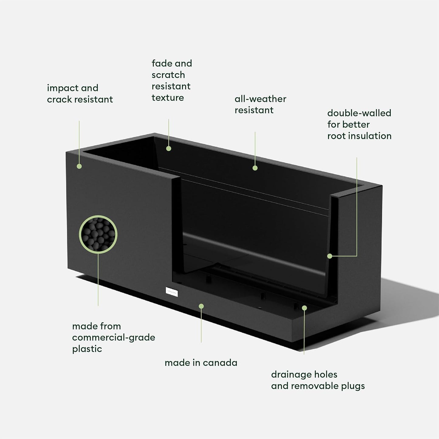Veradek Block Series Long Box Planter - Large Rectangular Planter for Indoor or Outdoor Patio/Porch | Durable All-Weather Use with Drainage Holes | Modern Décor for Tall Plants, Flowers or Shrubs