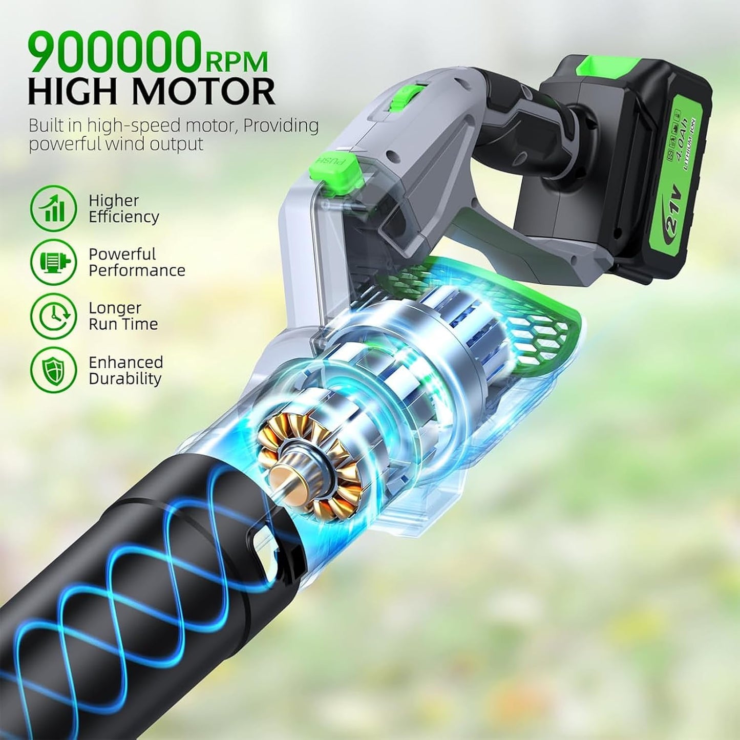 Electric Leaf Snow Blower Cordless, 900,000 RPM, 2 x 4.0Ah Batteries & Charger, Handheld for Lawn Care, 5 Speed, Lightweight for Yard, Patio, Outdoor Use (Gray)