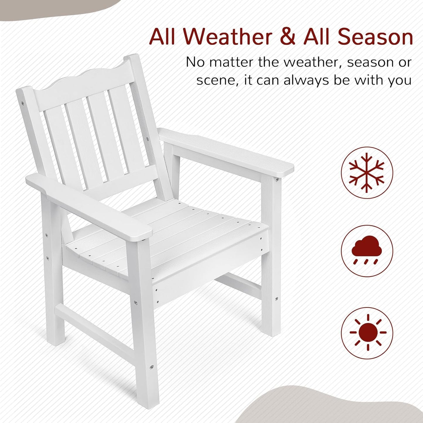 Stoog 3 Piece Patio Dining Sets, All-Weather Patio Chairs with Curved Backrest, Include 2 Garden Chairs and 1 Side Table, White