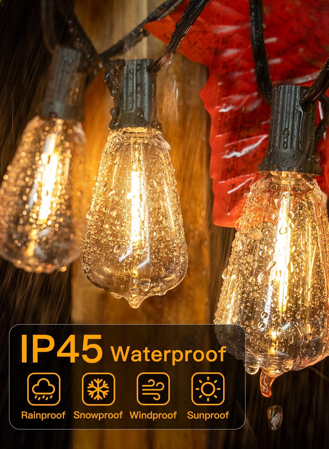 Ollny Outdoor String Lights 120FT with 60+2 Spare ST38 Vintage Bulbs, Shatterproof Connectable Patio Lights, 2200K Warm White Waterproof Outside Hanging Light for Yard Camping Gazebo Porch Balcony