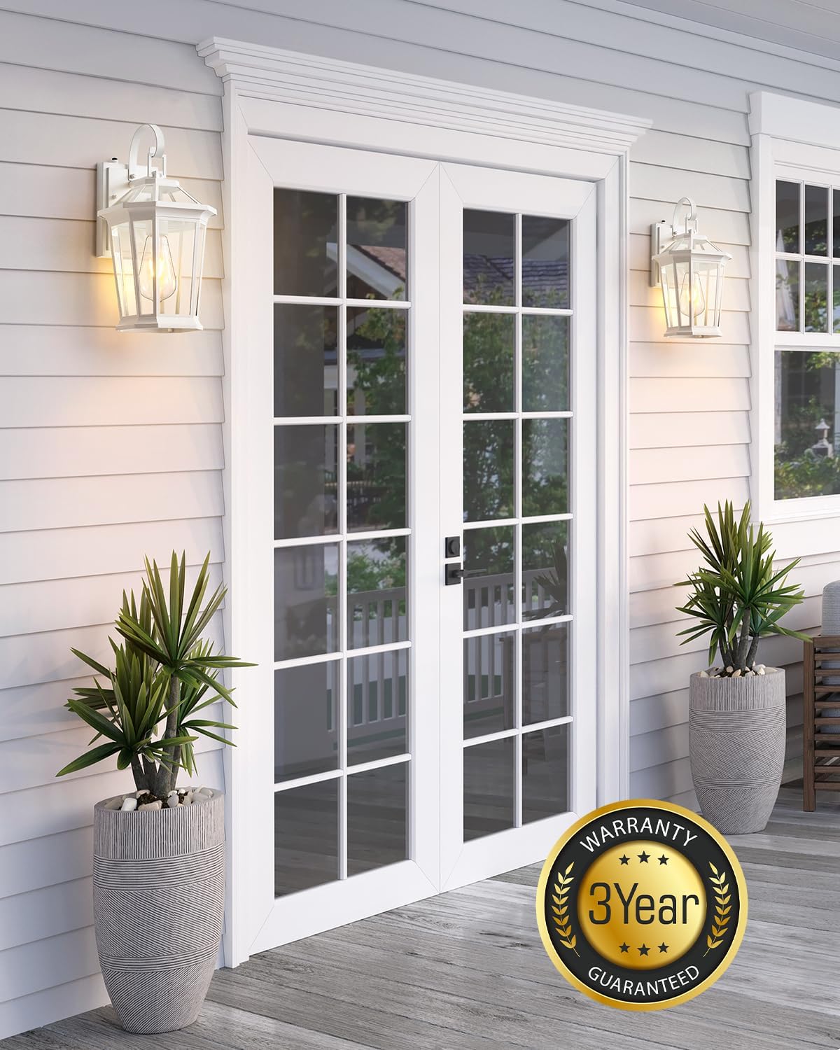 VIANIS 2 Pack Outdoor Wall Lights, Dusk to Dawn Exterior Light Fixture for House, 100% Anti-Rust Aluminum Waterproof Porch Light Outside Wall Lights, White Outdoor Wall Sconce Lanterns for Garage