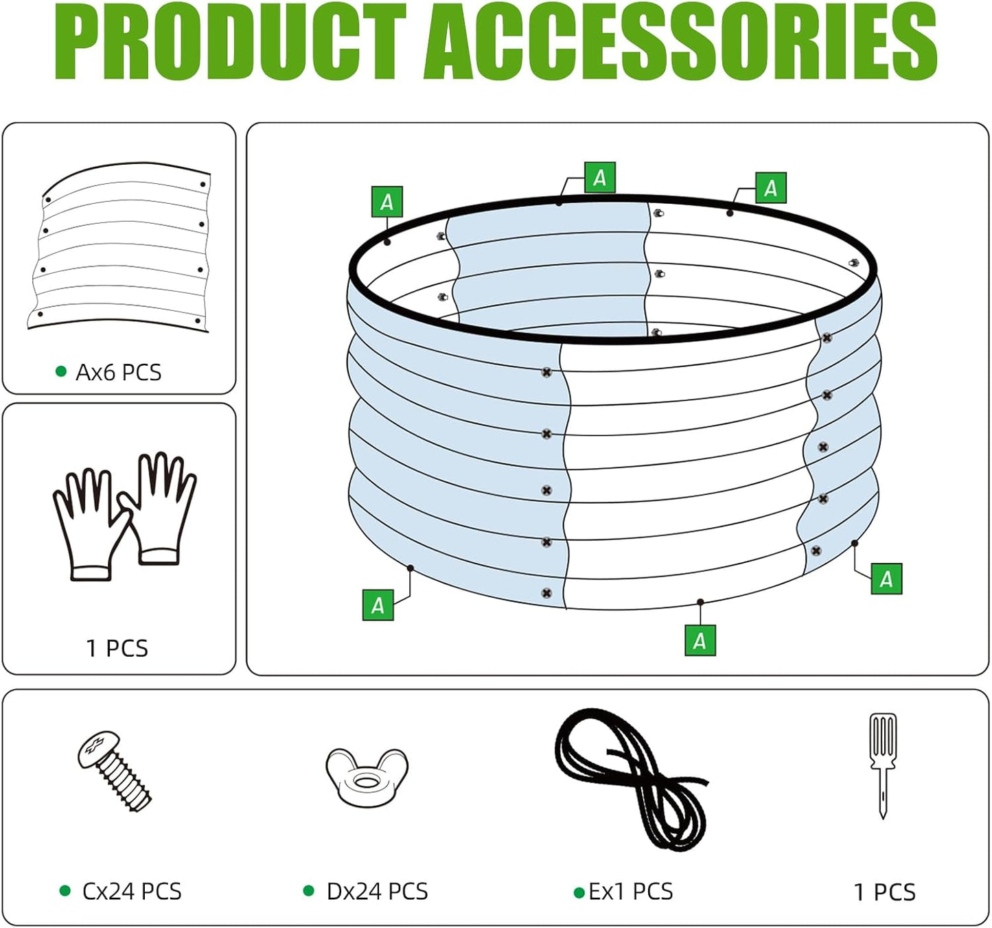 SnugNiture 2x2x1ft Round Galvanized Raised Garden Bed Kit Outdoor, Metal Planter Box for Planting Plants Vegetables, Green
