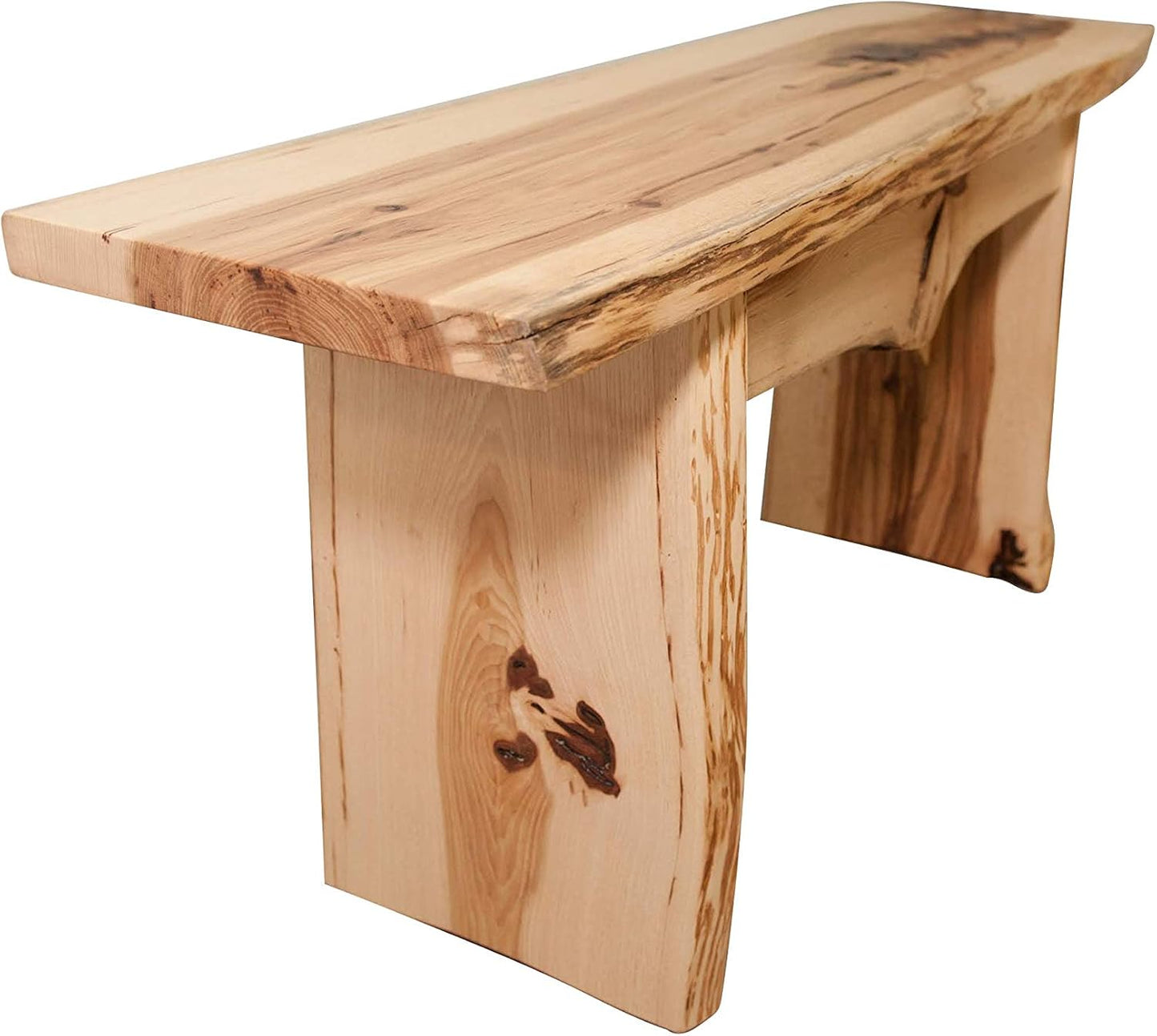 Rustic Red Door Co. Live Edge Wooden Bench - Solid Wood Dining Bench Furniture - Natural Edge Wooden Slab Bench (3' Long, Hickory Wood with Clear Coat)