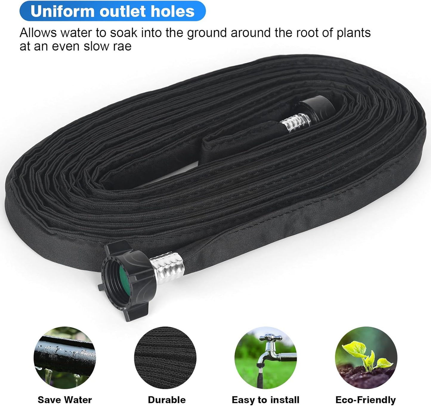 Flat Soaker Hose 50FT (25FT x 2),Drip Hose for Garden Beds Linkable Irrigation System Lightweight and Easy Watering for Tree Plant and Save 80% Water for You(50FT)