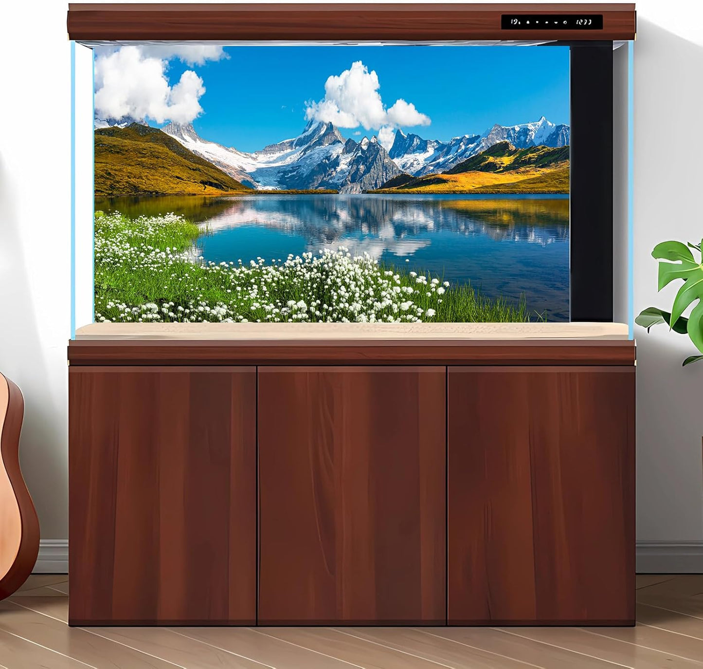 Mountains Lake Aquarium Background Bernese range View Fish Tank Background Switzerland Alps Grindelwald Valley Lake Terrarium Background Fantastic Natural Landscape Aquarium Fish Tank Decors 72x24in
