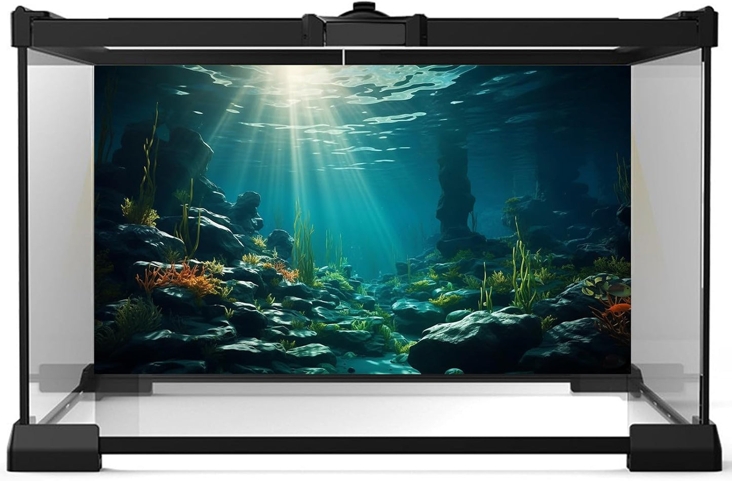 Aquarium Background Ocean Floor Fish Tank Background Underwater Coral Reef Stone Aquarium Backdrop Seaweed Background Sunlight Tank Backdrop Perfect Aquarium Backdrop Durable Vinyl 60x24in